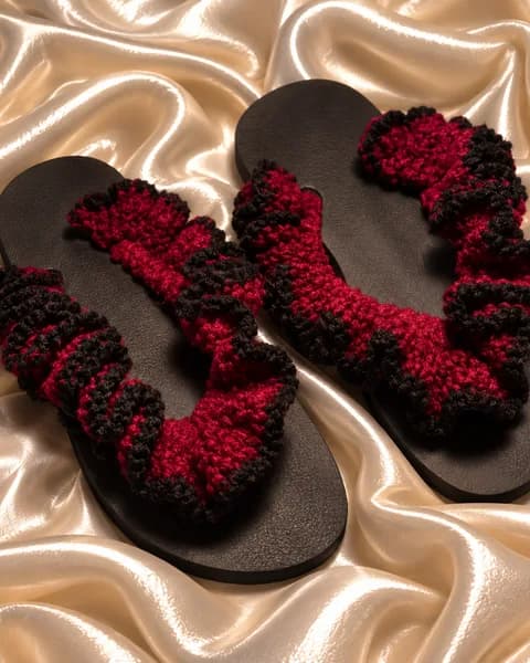 Ruby Noir Ruffle Knit Slides