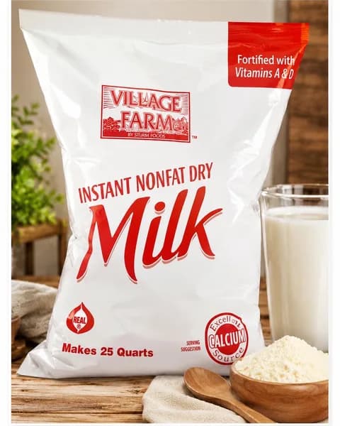 Village Farm Instant Nonfat Dry Milk, 5Lbs. Makes 25 Quarts