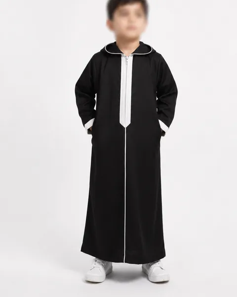 Kids Hooded Jalabiya/Thobe – Black
