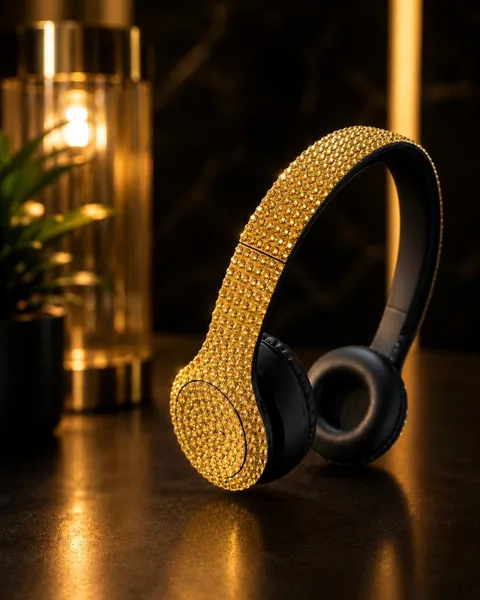 Bedazzled headphone in gold
