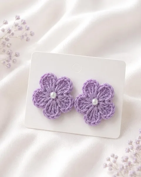 Crochet flower stud earring