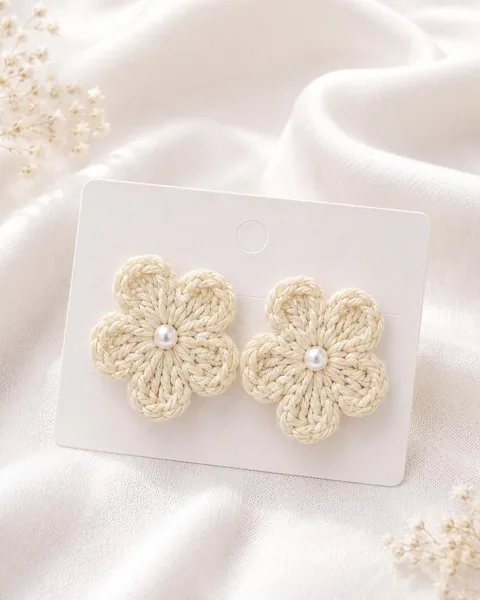 Crochet flower stud earring