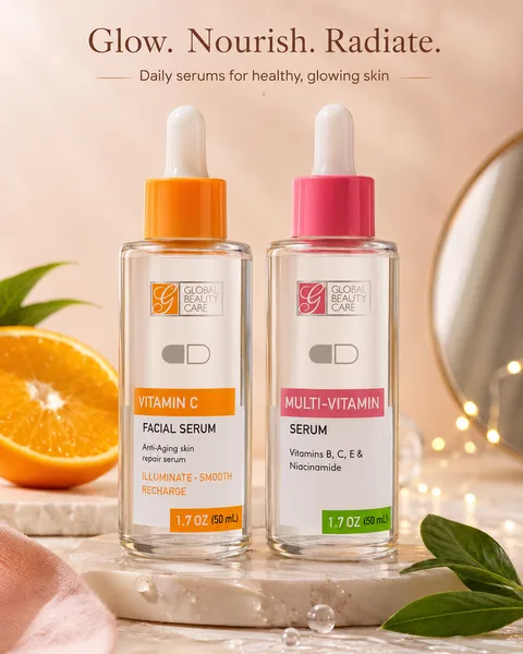 GLOBAL BEAUTY CARE MULTI-VITAMIN & VITAMIN C FACIAL SERUMS HYDRATION BRIGHTENING