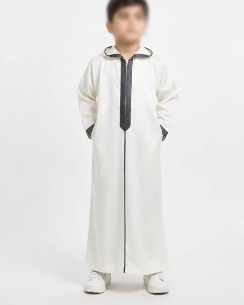 Kids Hooded Jalabiya/Thobe – White