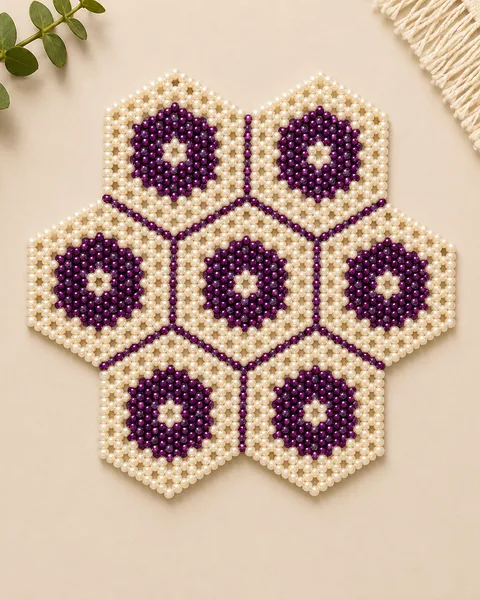 Purple & White Beaded Table Mat