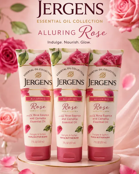 Jergens Rose Body Lotion Butter, with Camellia Essential Oil, Dry Skin Moisturiz 7oz / 207mL