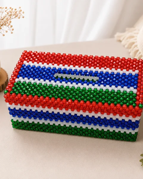 Handmade Beaded Tissue Box Cover – Gambia Design