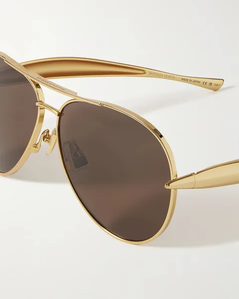 BOTTEGA VENETA EYEWEAR Sardine aviator-style gold-tone sunglasses.