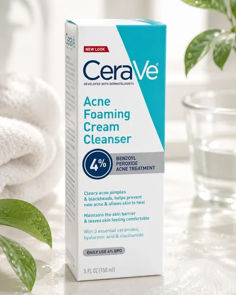 CeraVe Acne Foaming Cream Cleanser, 4% Benzoyl Peroxide Face Wash