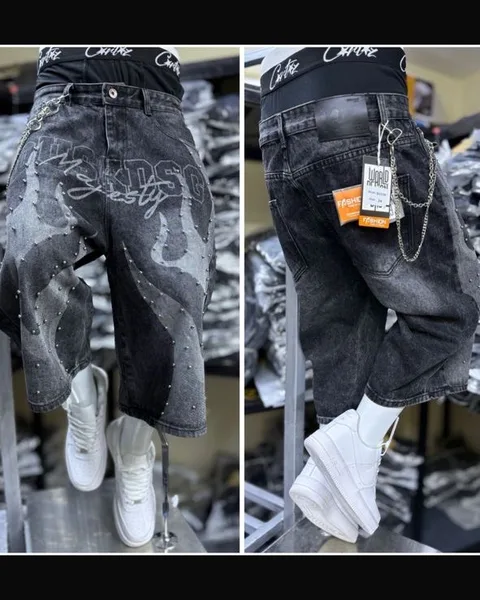 Light Wash Graffiti Rhinestone Denim Shorts