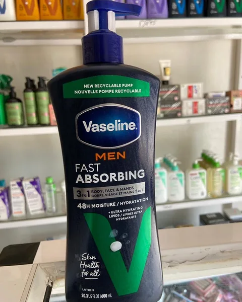 Vaseline Men Fast Absorbing 3-in-1 Face, Hands & Body Lotion for Men Dry Skin, 20.3 oz